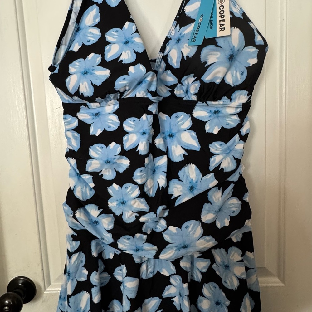 Brand New Cocopear Women's Floral One Piece Swimsuit - Black and Blue Size XXL